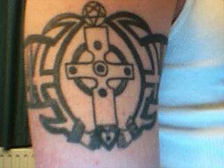 Celtic Cross and Claddagh with Design tattoo