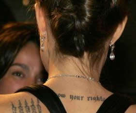 Angelina Jolie - Know your Rights tattoo