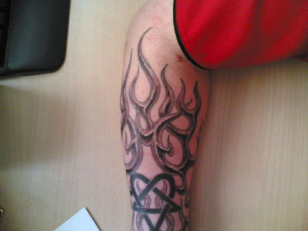 hearagram with flames tattoo