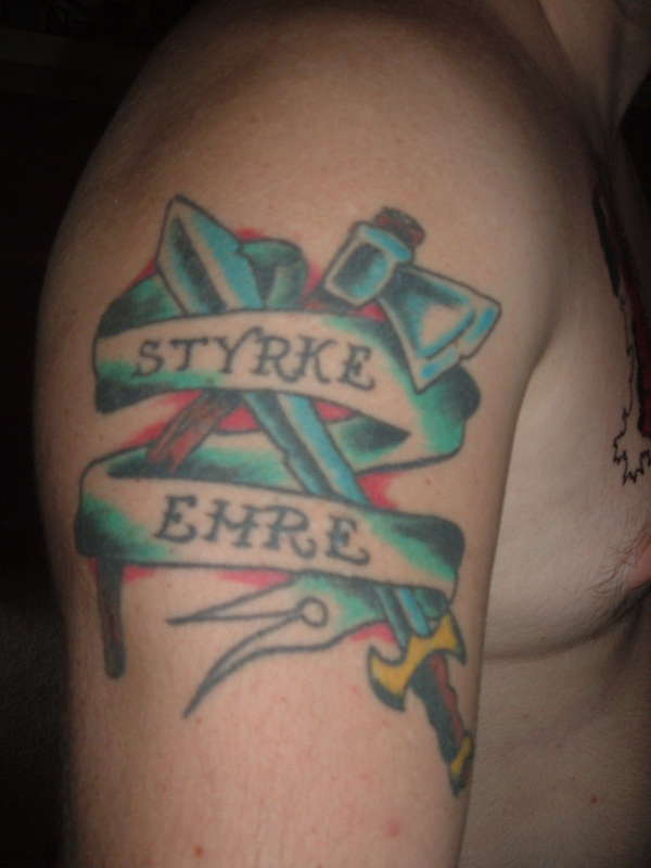 sword, axe tattoo