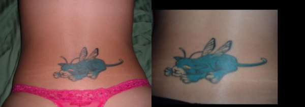 Puppy Cat Dragon on Lower Back tattoo