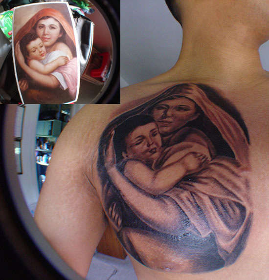 Virgin Mary & Baby Jesus tattoo