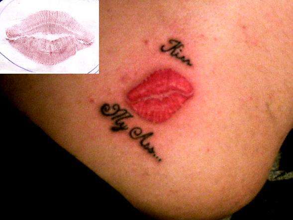 Tattoo neck lips red on