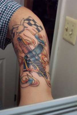 Wrench and spark plug tattoo