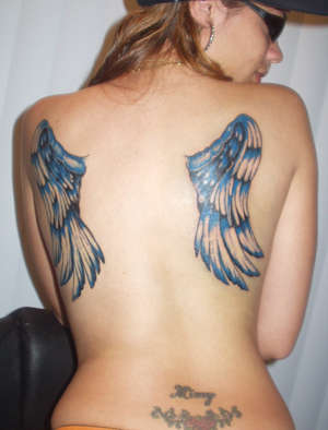 blue wings tattoo