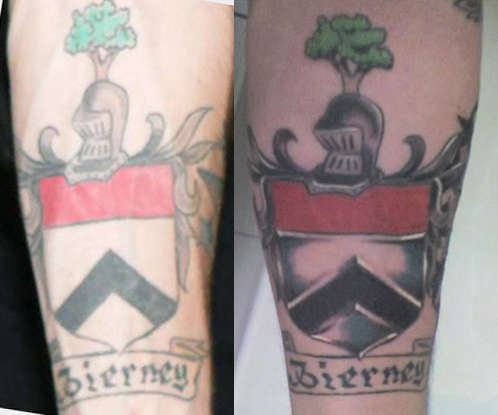 Family Crest, before and after tattoo