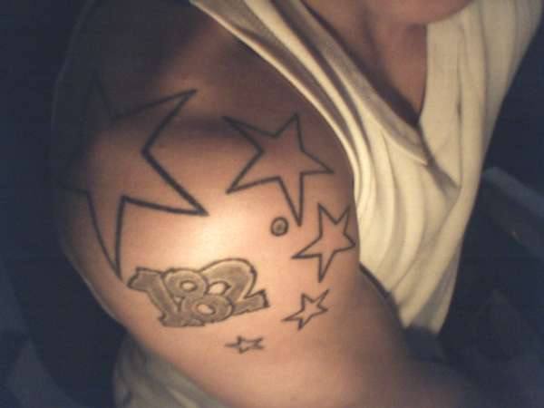 182 DEGREES with some stars around it tattoo