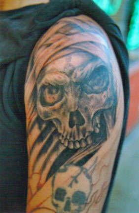 Scull Covre-up in progress tattoo