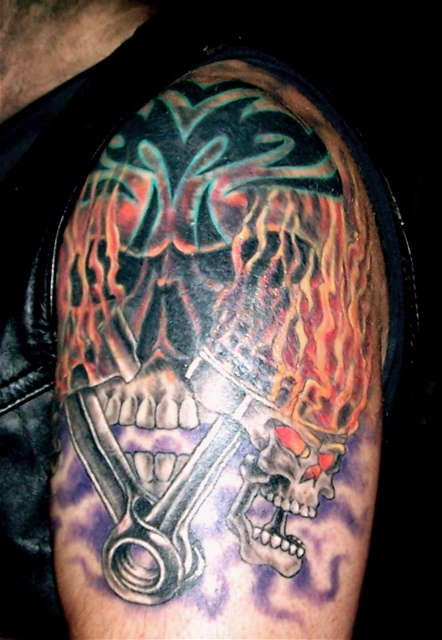 Skulls and Pistons tattoo