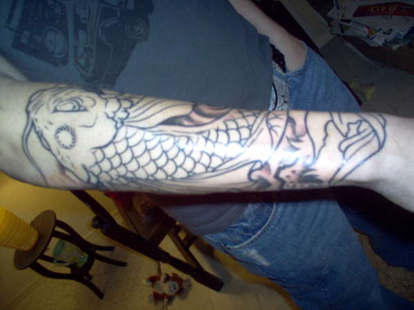 koi outline and water tattoo