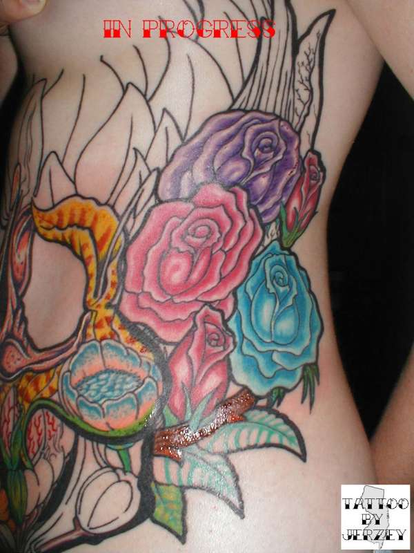 skull made out of flowers 2 tattoo