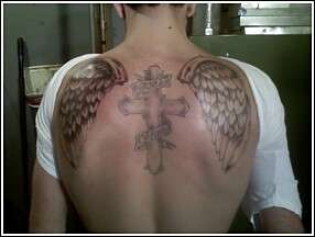 Angles Wings and Cross tattoo
