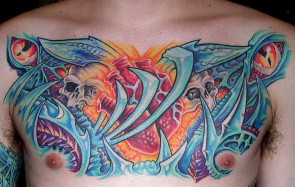 biomech chest tattoo