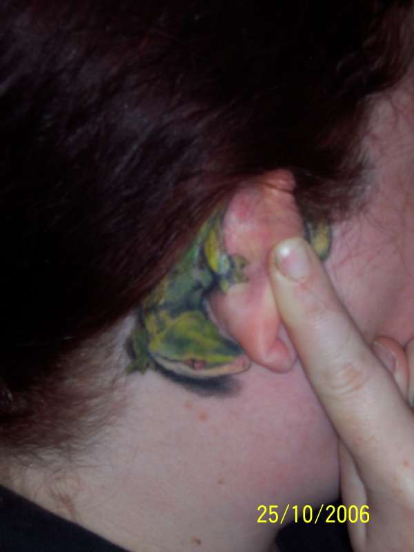 Gecko behind my ear tattoo