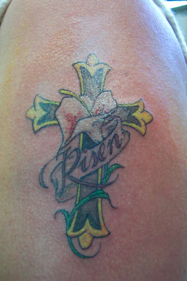cross with lilly tattoo