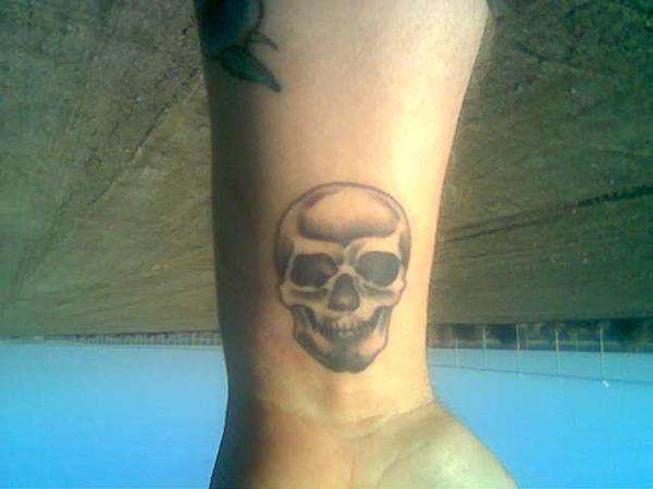 Skull on wrist tattoo