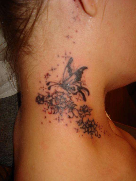 butterfly on neck tattoo