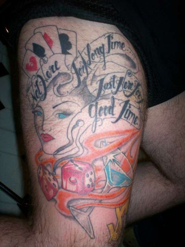 my best mates tat on top of leg tattoo