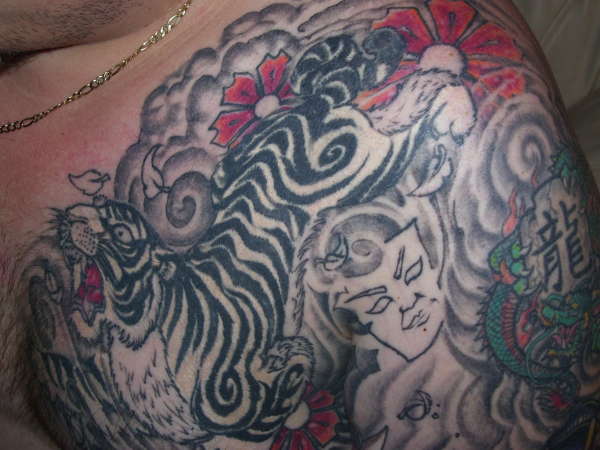 Japanese Chest Piece with tiger tattoo