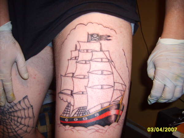 full color pirate clipper ship tattoo ideas
