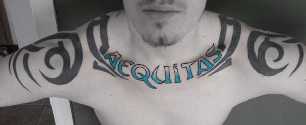 Tribal & Aequitas (Justice - Latin) tattoo