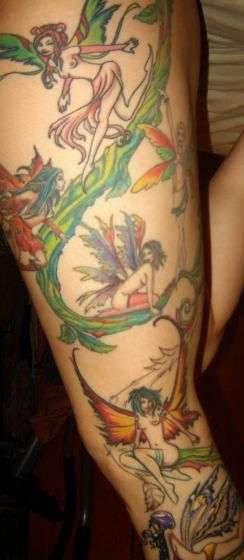 My left leg( it looks like my right because I'm laying down) tattoo