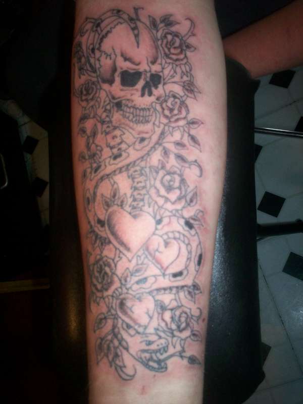 Skull Snake Roses tattoo
