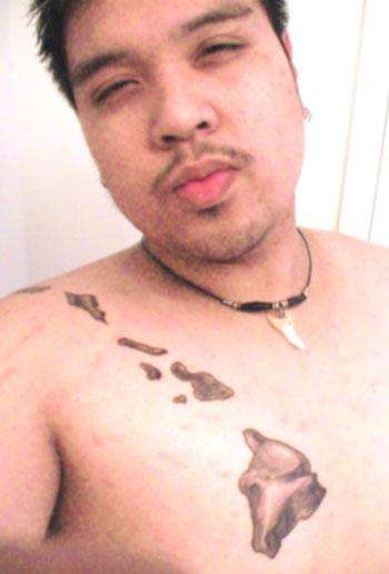 hawaiian islands over chest tattoo