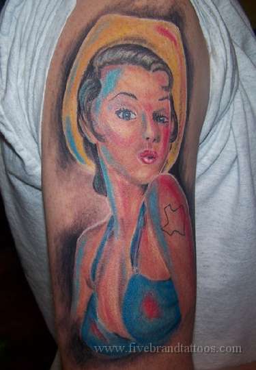 Pastel pinup of a cowgirl tattoo