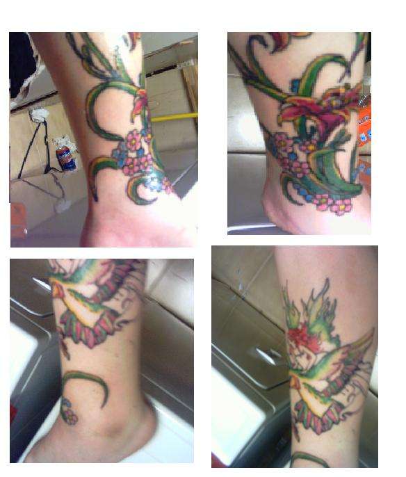 hummingbird and fairy near flowers tattoo