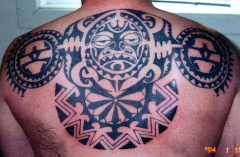 Polynesian back piece tattoo