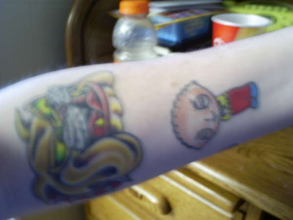 Bulldog and Stewie tattoo