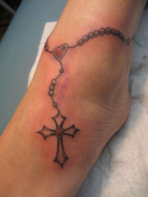 rosary tattoo tattoos ankle bead beads cross foot bracelet around tatoos tattooed sleeve angel crosses hubpages woman fine
