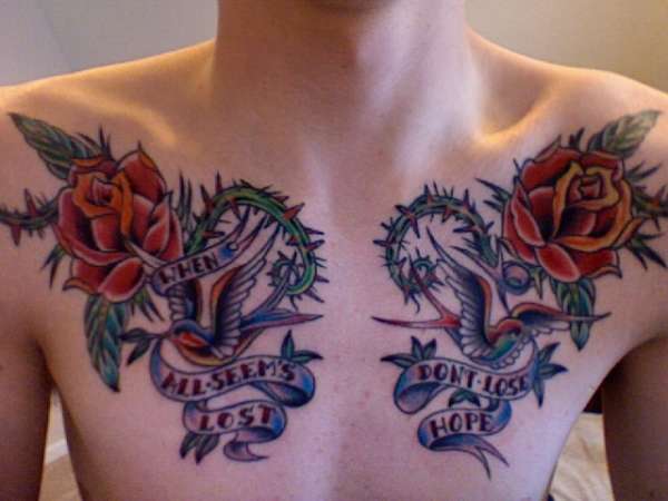 Roses and Swallows tattoo