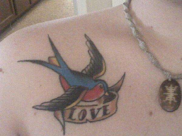 'Love' Sparrow tattoo