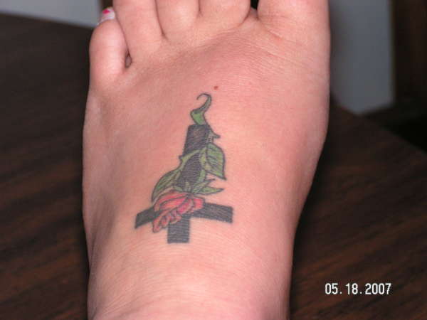 cross w/ rose tattoo