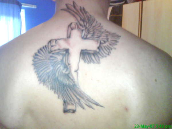 Cross+wings tattoo