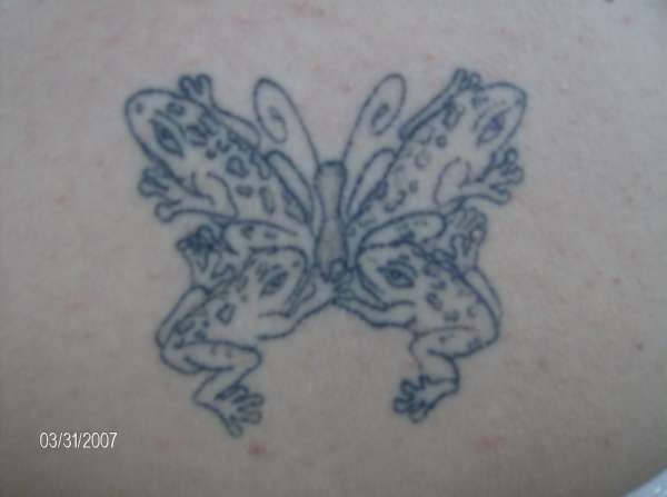 4 frogs in the shape of a butterfly tattoo