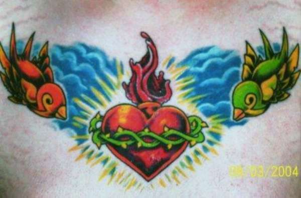 Sacred Heart & Swallows tattoo