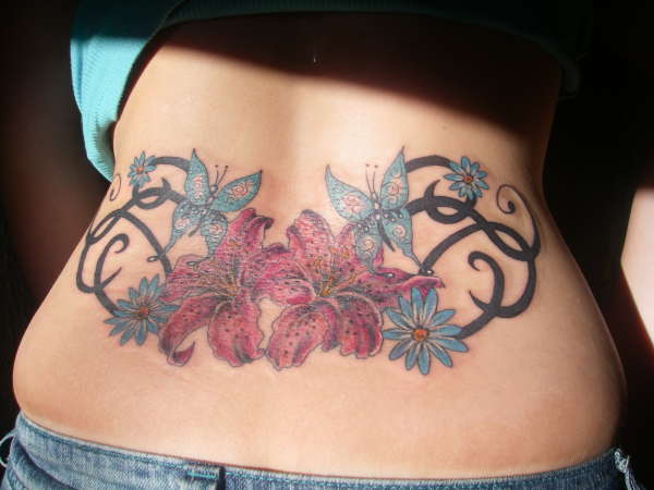 tribal flowers butterflies tattoo