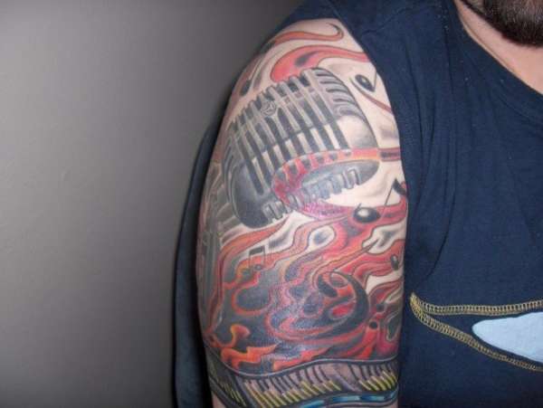 microphone flames tattoo