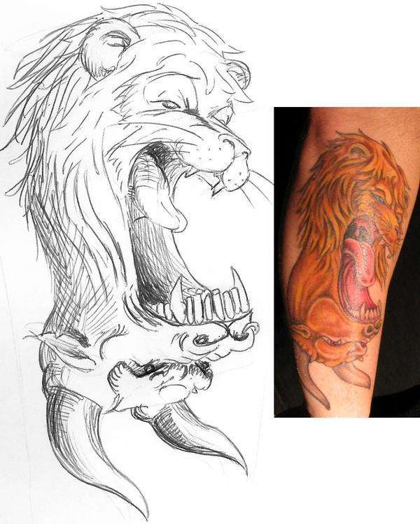 Lion/ minotaur reversable tattoo