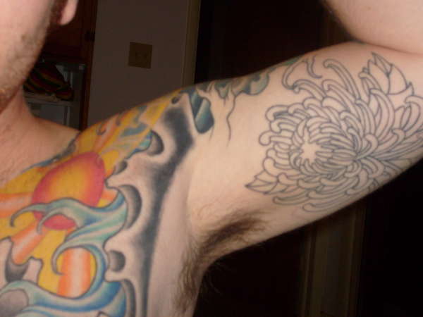 spider mum/ part of koi chest plate tattoo