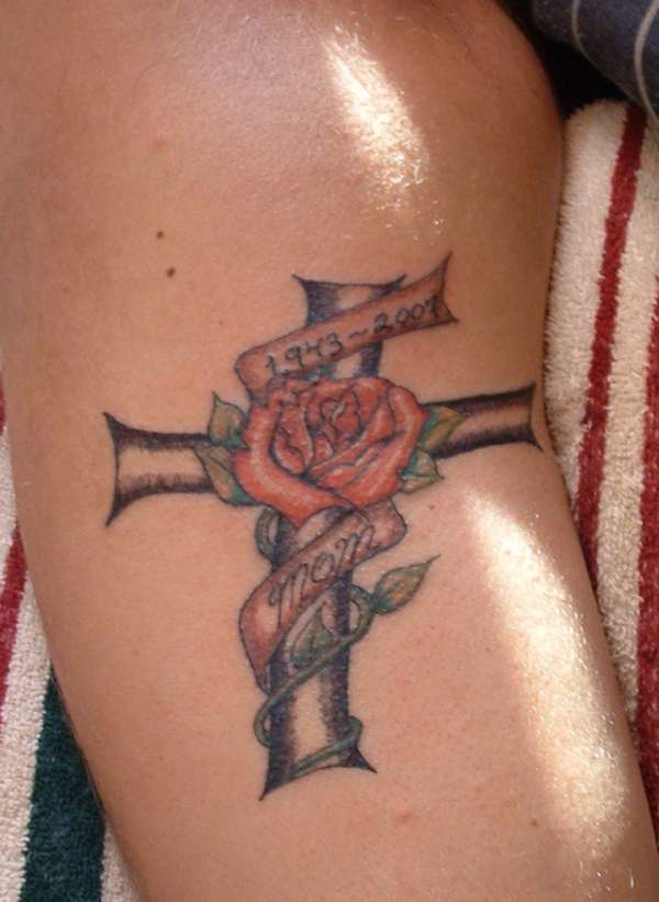 cross/rose tattoo