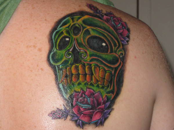 Green Skull Cover Up tattoo