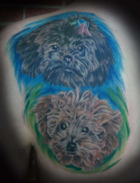 two dog portraits by johnny love tattoo