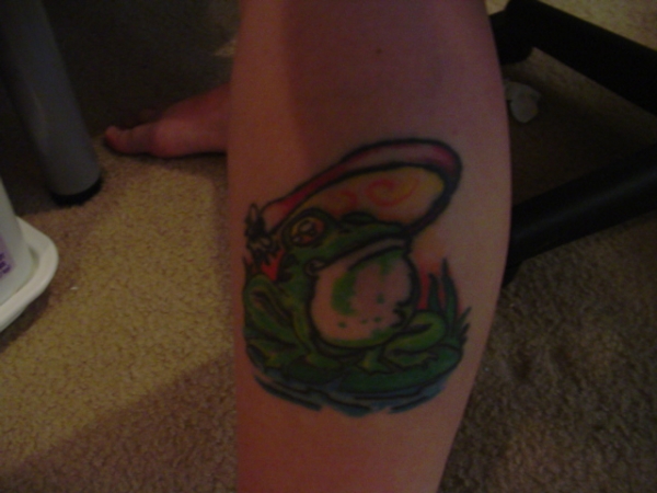 Frog tattoo on my left calf tattoo