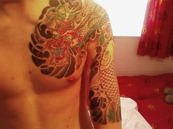 In progress Japanese Koi & Dragon Sleeve tattoo