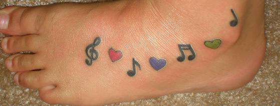 Music Notes && Hearts On My Foot tattoo