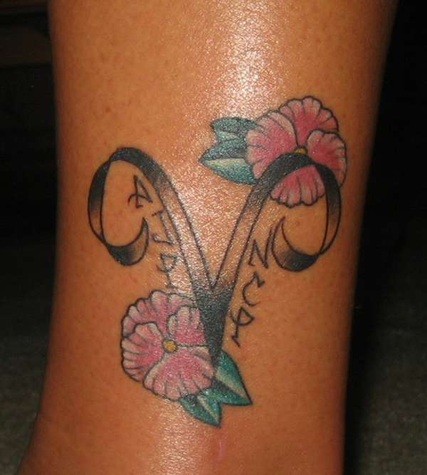 Ankle: Aries & Initials. tattoo